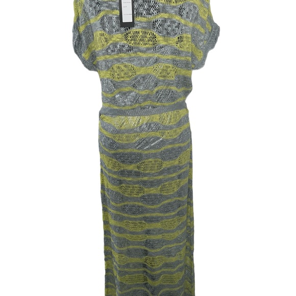 Vertigo loose Knit Maxi Dress Swimsuit Coverall Yellow Gray Size M - Picture 2 of 10